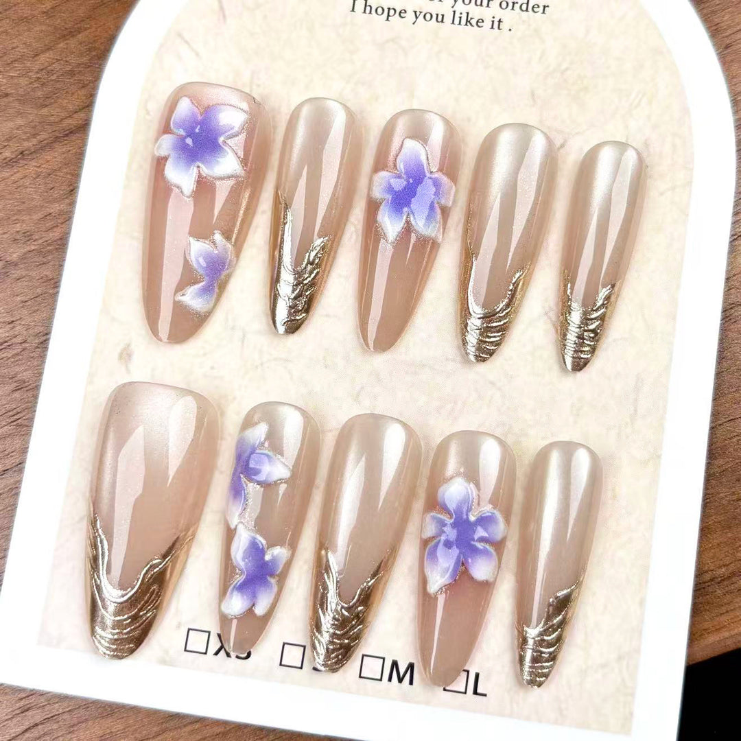 Künstlerisches, blumenverziertes Press-On-Nagelset