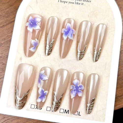 Künstlerisches, blumenverziertes Press-On-Nagelset