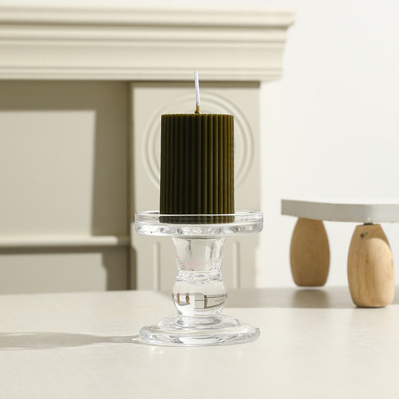 Ribbed Säulenpfeilerkerze mit Glasständerhalter