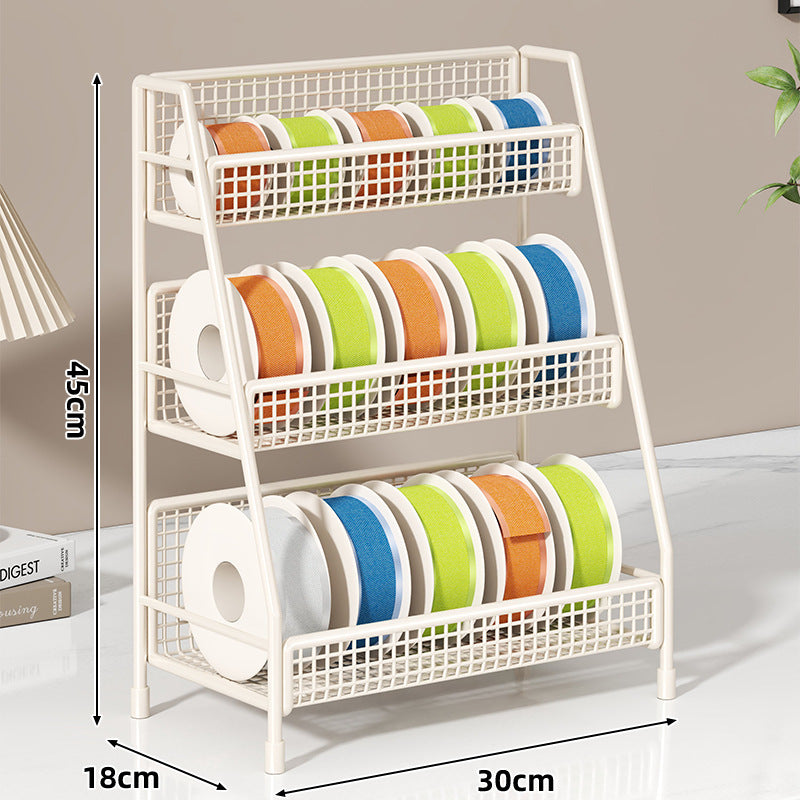 Vierstufiger geneigter Drahtgitter-Roll-Organizer-Ständer für Klebeband, Bänder und Bastelspulen
