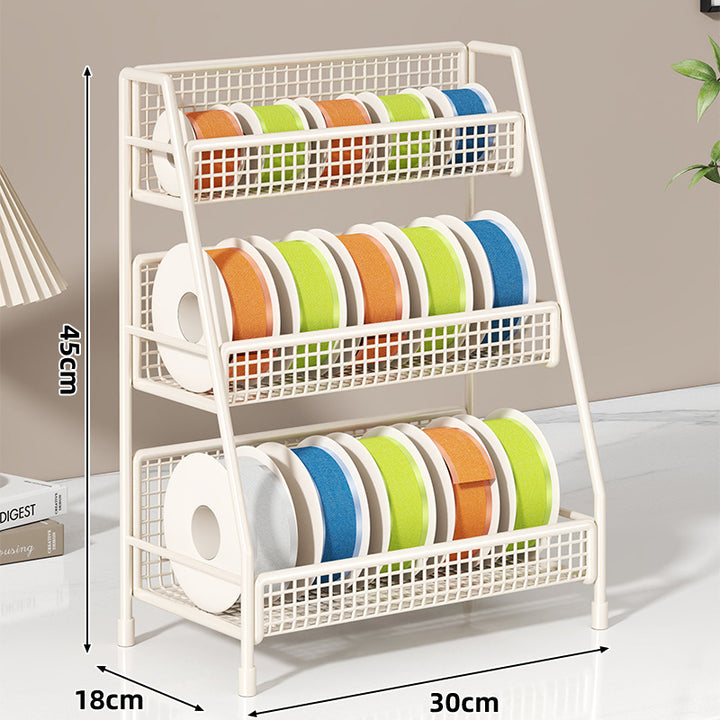 Vierstufiger geneigter Drahtgitter-Roll-Organizer-Ständer für Klebeband, Bänder und Bastelspulen