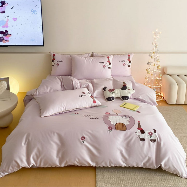 Satin bestickte niedliche Katzen Bettbezugset