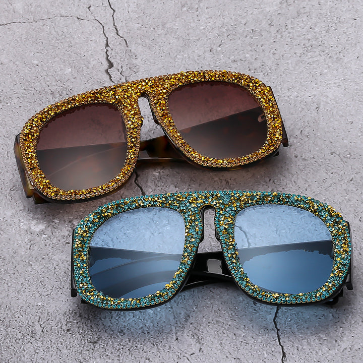 Damen auffällige Sonnenbrille mit Kristallverzierung Karnz
