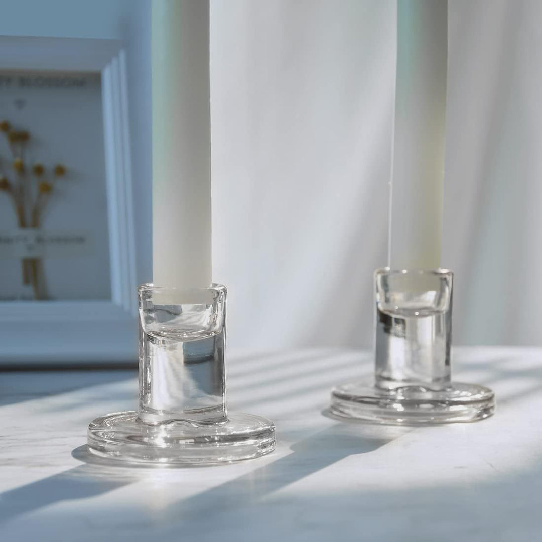Klare Dicke Glas Taper Kerzenhalter Set Minimalistische Zylinderbasis Karnz