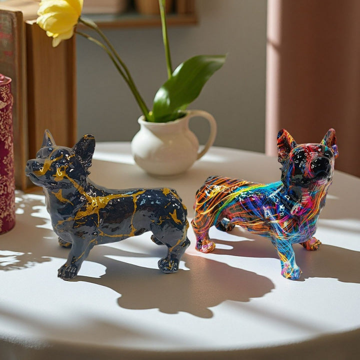 Bunte Dekofigur eines Welsh Corgis Karnz