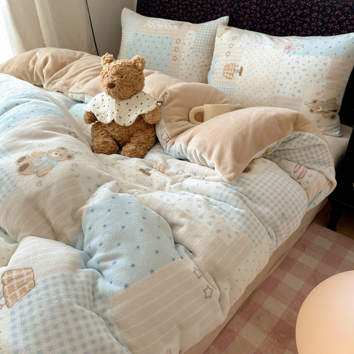 Kinderplüsch Wendebettwäsche Teddy Patchwork Komforter Bettset