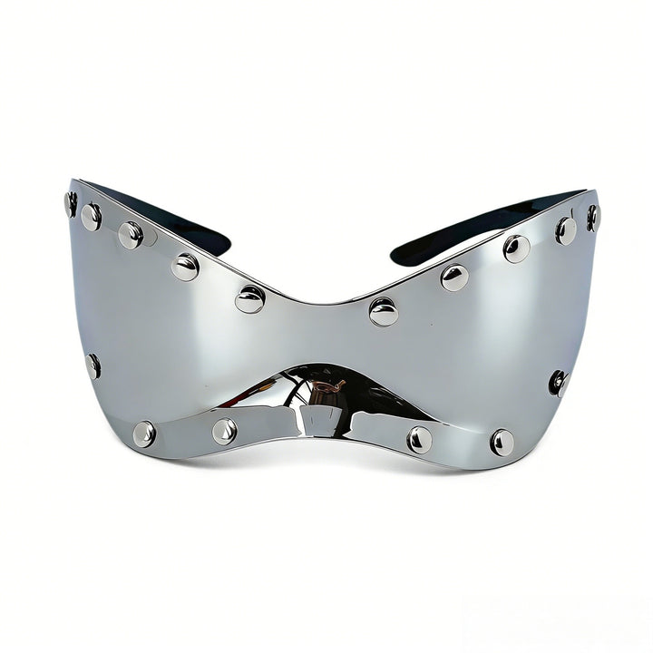 Damen futuristische Designer-Sonnenbrille mit dekorativen Metallelementen Karnz