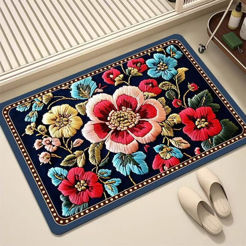 Luxuriöser Bestickter Floraler Teppich Karnz