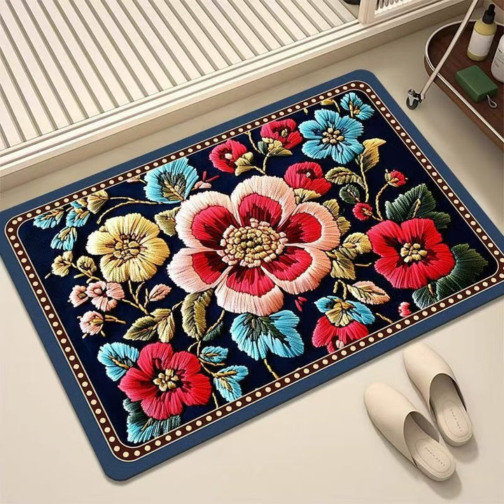 Luxuriöser Bestickter Floraler Teppich Karnz