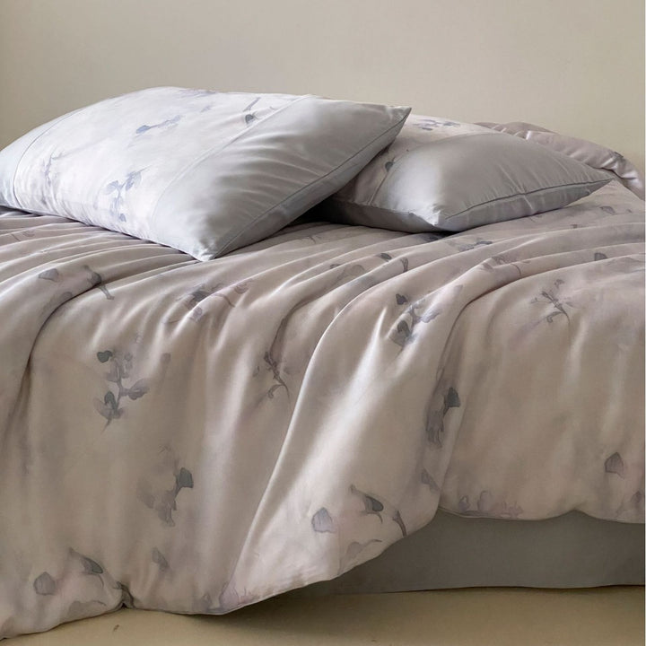 Luxuriöses Satin-Bettbezug-Set mit spitzenbesatz
