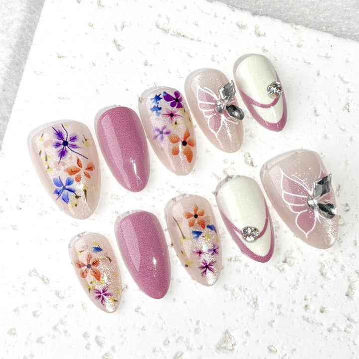 Blumenmuster Press-On Nagelkunst Set