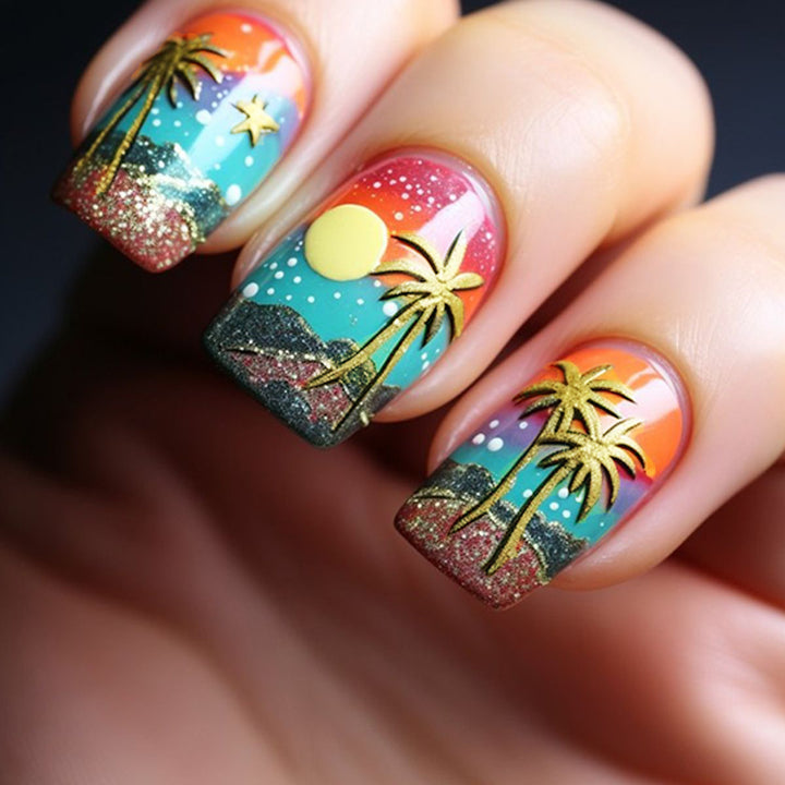 Tropischer Sonnenuntergang Nagelkunst Karnz