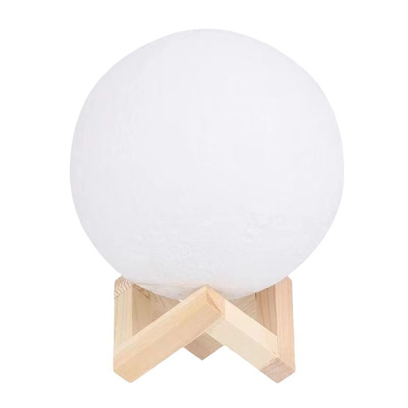 3D Lunar Texture LED Orb Nachttischlampe mit Holz-Geometrie-Ständer Karnz