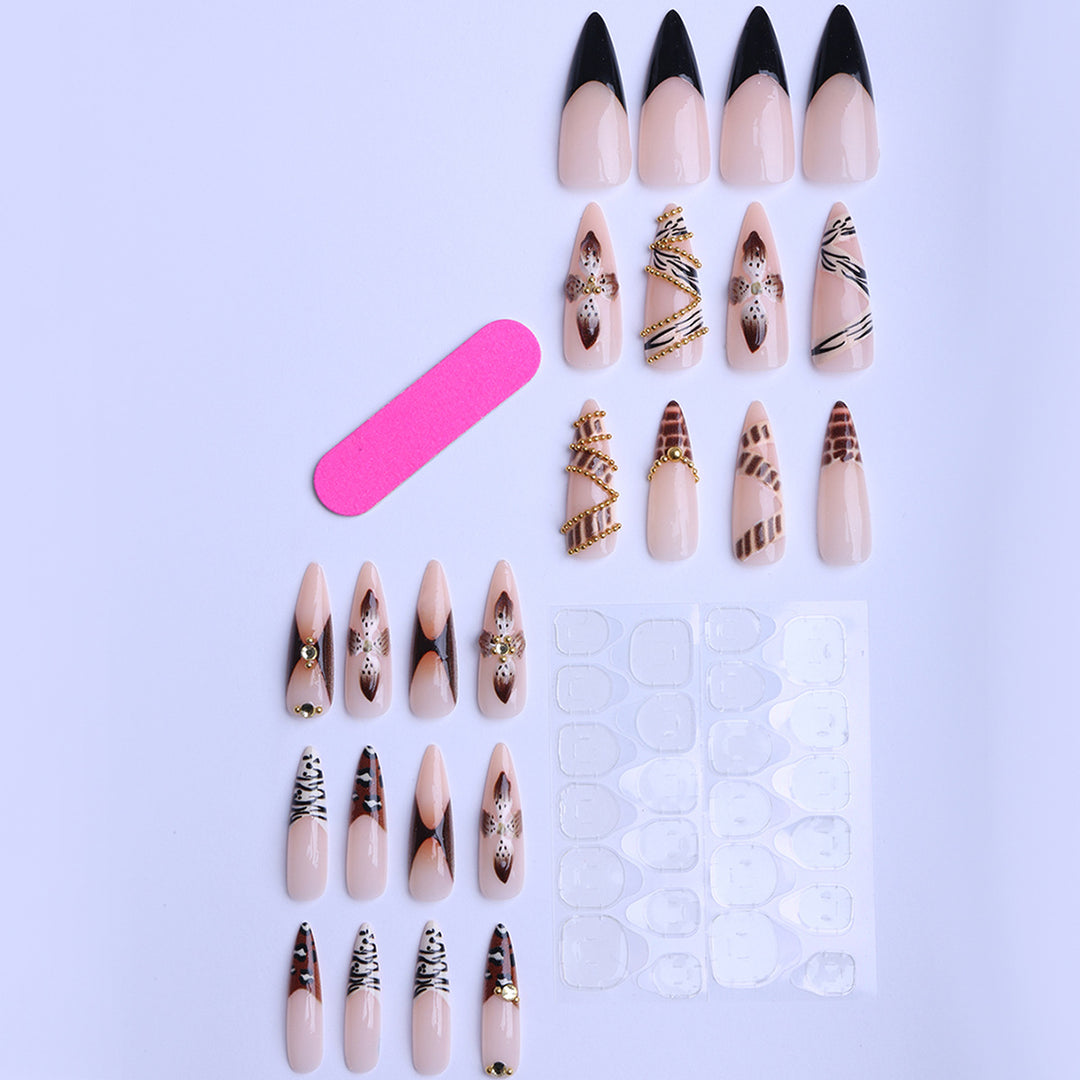 Künstliche Stiletto Kunstnägel mit Glamourösen Tiermotiven Karnz