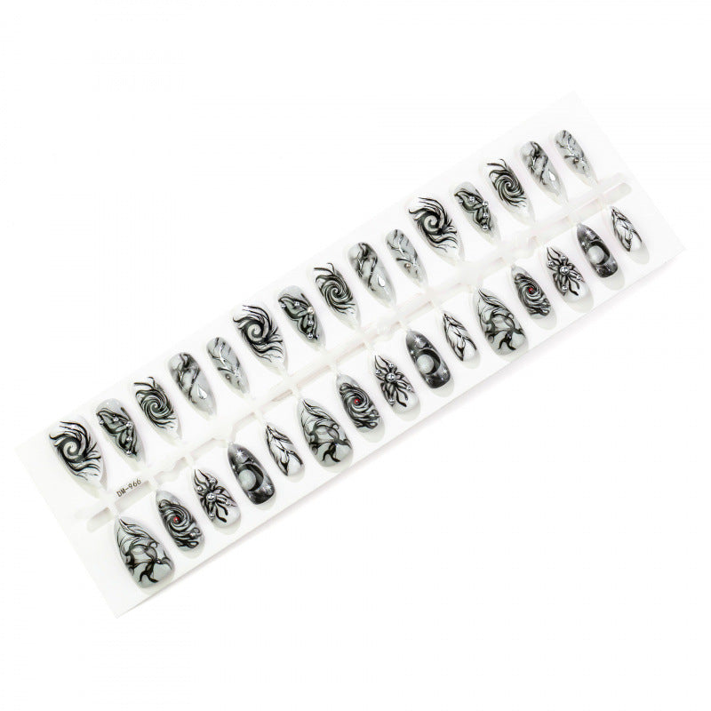 Künstlerisches Schwarz-Weiß Press-On Nagelset