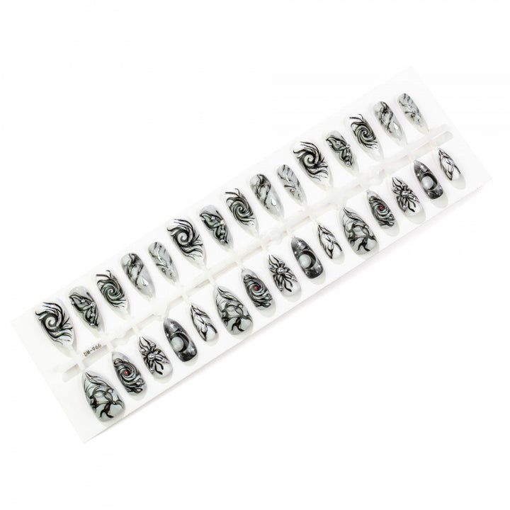 Künstlerisches Schwarz-Weiß Press-On Nagelset