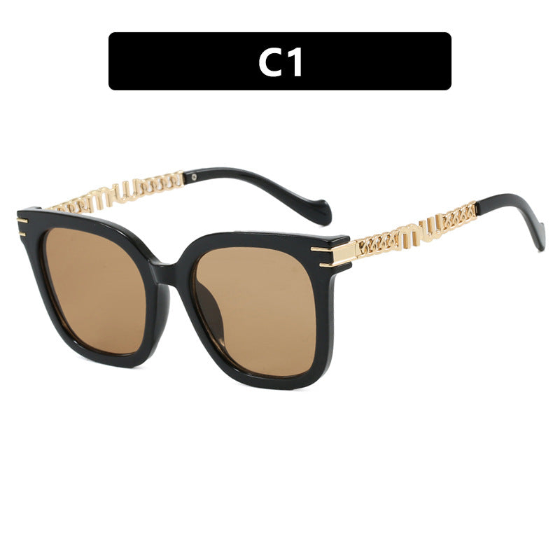 Damen trendige quadratische Sonnenbrille mit elegantem Rahmen und stylishem Goldakzent Karnz
