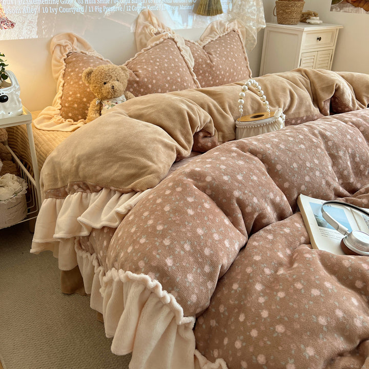 Rüsch-Plüsch Wendbare Bettwäsche Set mit Cartoon-Hase Druck und Flanell Kissenbezügen