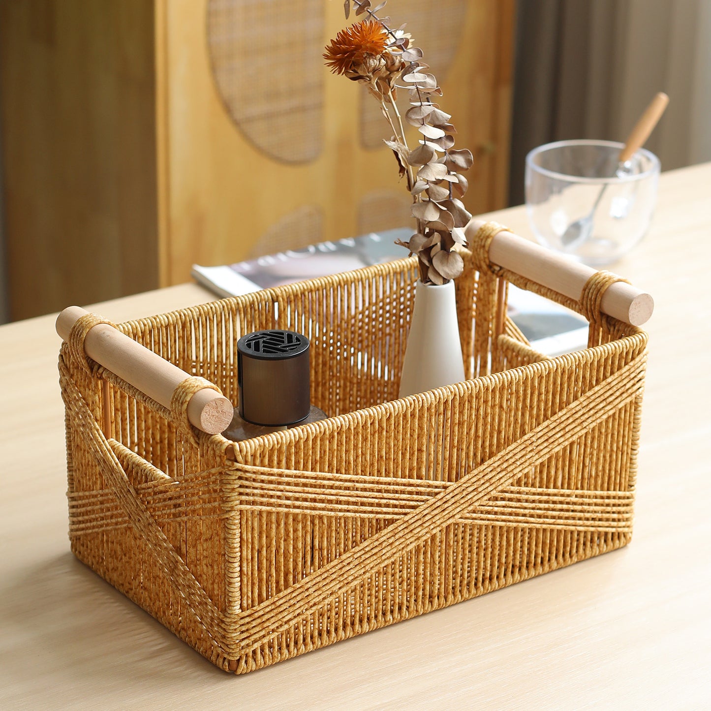 Unisex Funktionaler Aufbewahrungskorb mit ergonomischen Holzgriffen Karnz
