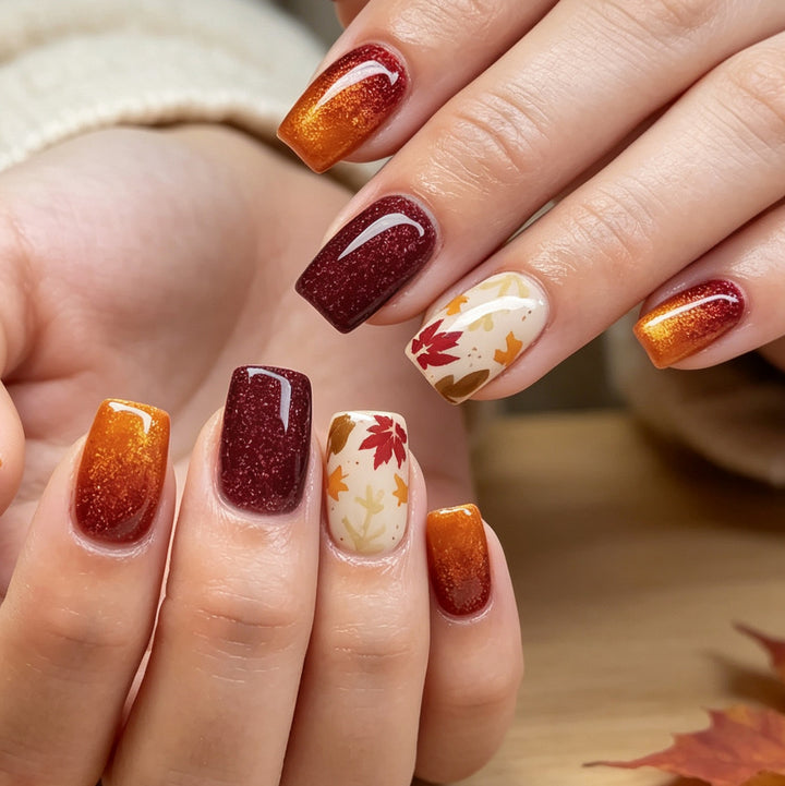 Herbst-inspirierte Nagelkunst-Verstärkungen Karnz