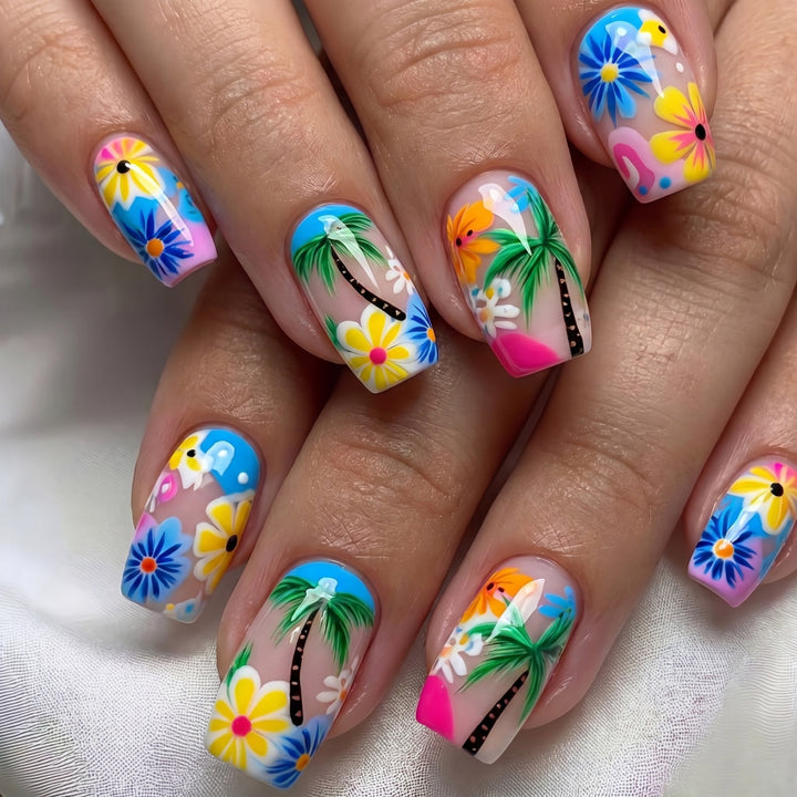 Künstliche Fingernägel im tropischen Blüten-Design Karnz