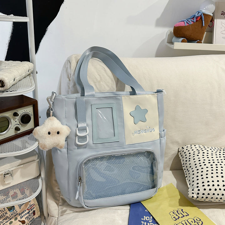 Strukturierter Casual-Rucksack mit transparentem Fach Karnz