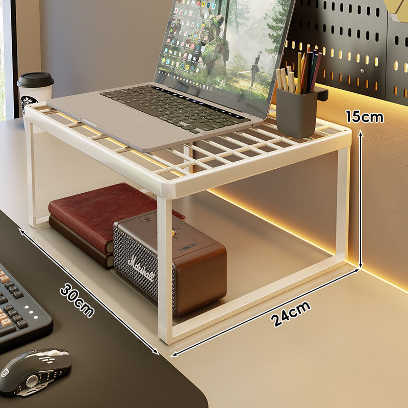 Belüftetes Metallgitter Laptop- und Monitorständer mit unterem Stauraumregal