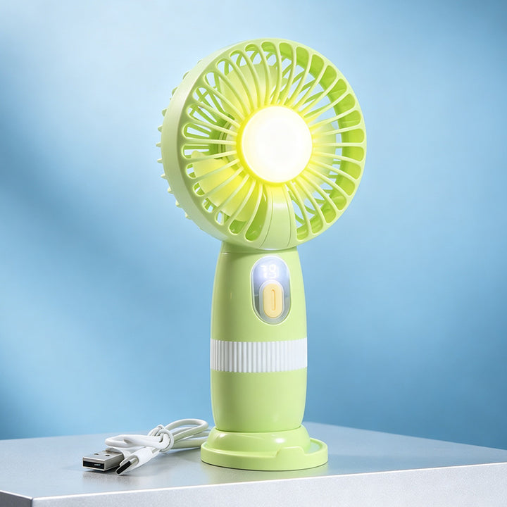 Damen Tragbarer USB-Lüfter mit LED-Beleuchtung und digitaler Anzeige Karnz