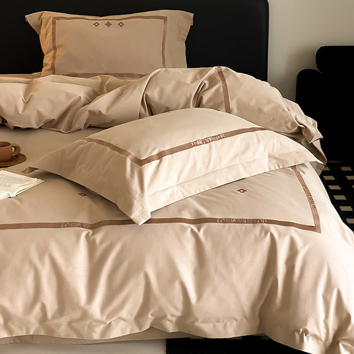 Luxuriöses Baumwoll-Satin-Bettwäsche-Set mit bestickter Rahmenkante