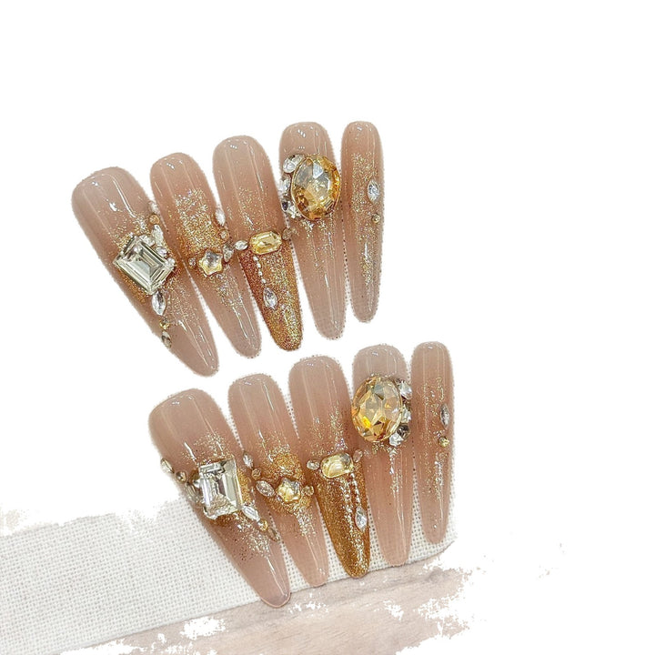 Glamourös mit Strass verziertes Press-On Nail Art Set