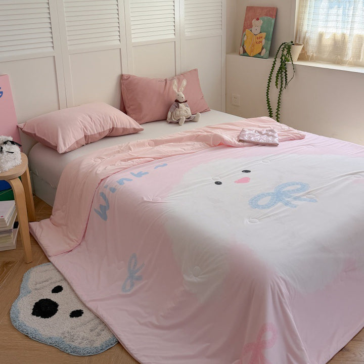 Kinder-Steppbett mit niedlichem Hunde-Print, atmungsaktiver Mikrofaserfüllung und leichter Punktsteppung