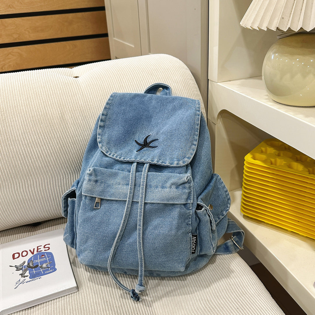 Stylische Denim Zugbeutel Rucksack Karnz