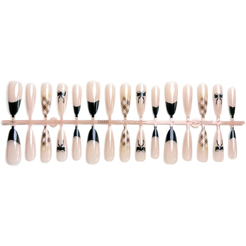 Dekoratives Press-On Nagelkunst-Set mit kreativem Schleifen- und Musterdruckdesign