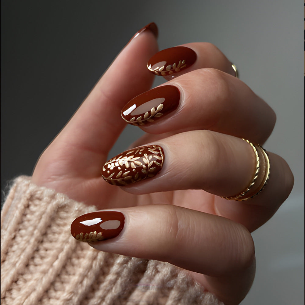 Elegante Botanische Press-On Nagelkunst Karnz