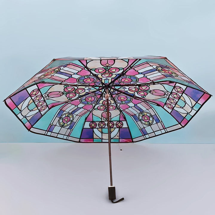 Damen Faltbarer Regenschirm mit kunstvollem Glasfenster-Motiv Karnz