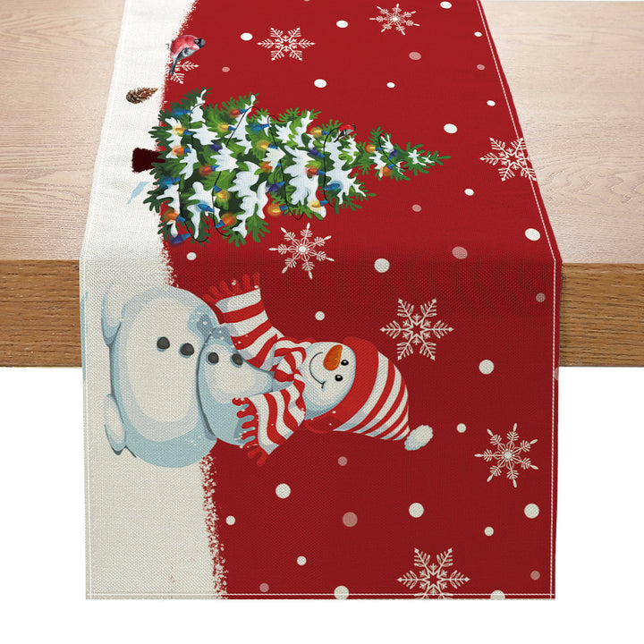 Festlicher Buffalo-Check Baumwoll-Leinen Tischläufer mit fröhlichem Weihnachts-Kieferndesign