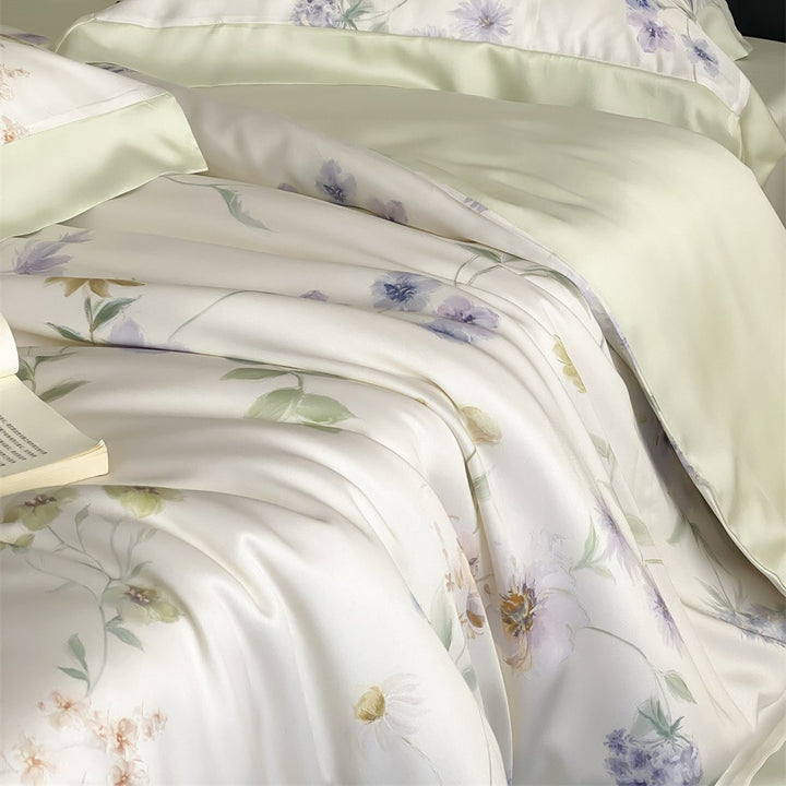 Luxuriöses Baumwollsatin-Bettwäsche-Set mit Aquarell-Marmorprint und feiner Saumkante
