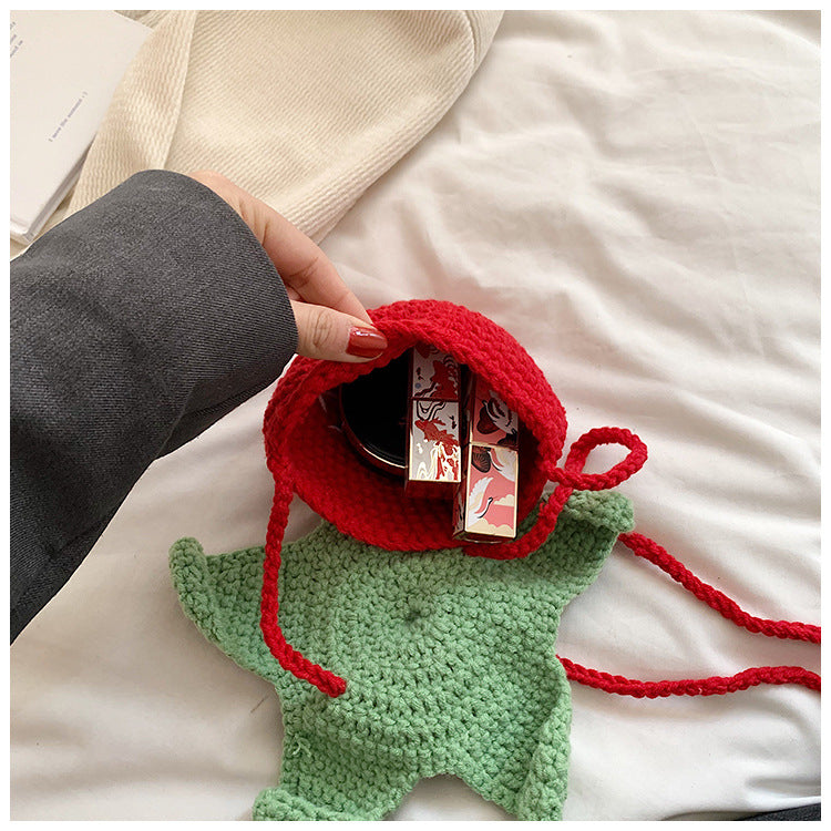 Fun Erdbeer-Themen Häkel Mini Schultertasche