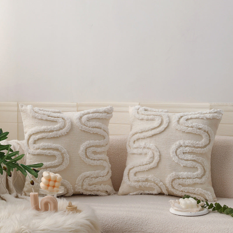 Quadratischer Zierkissenbezug mit 3D‑Chenille‑Wellenstruktur und weichem Baumwollmix Karnz