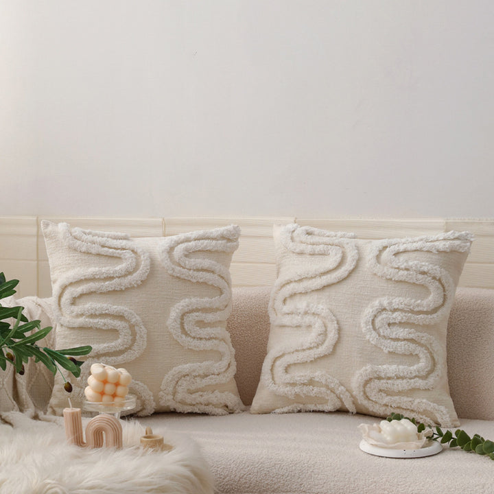 Quadratischer Zierkissenbezug mit 3D‑Chenille‑Wellenstruktur und weichem Baumwollmix Karnz