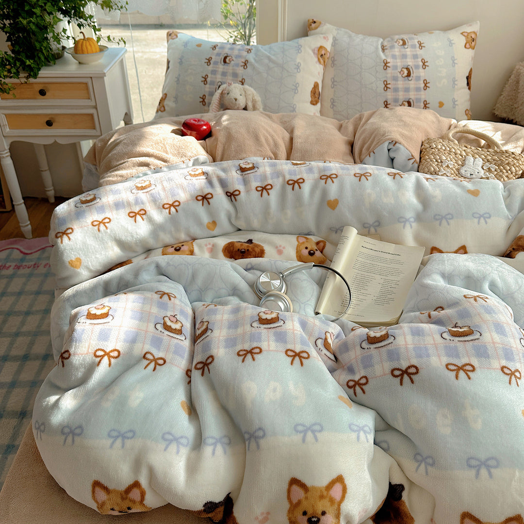 Ultra-Plüsch Teddy-Motiv Mikrofleece Komfortdecke mit gestepptem Loft