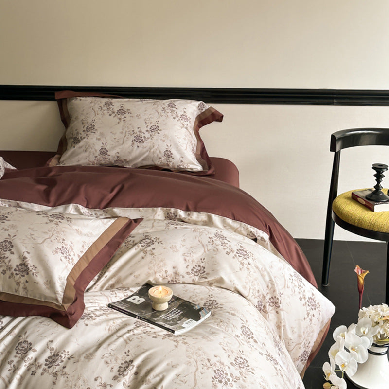 Premium Satin-Feel Rosenmuster Bettbezug und Kissenbezug Set