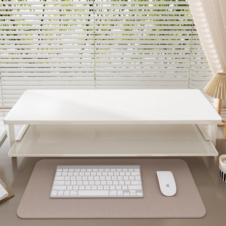 Holz-Top Monitorständer mit Metalrahmen und Mesh-Unterregal