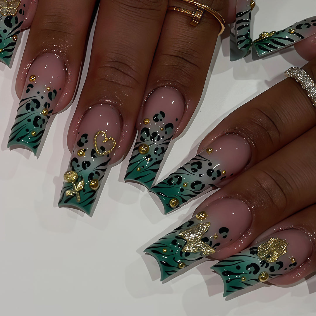 Stylische Bling Leopard Druck Press-On Nagelspitzen Karnz