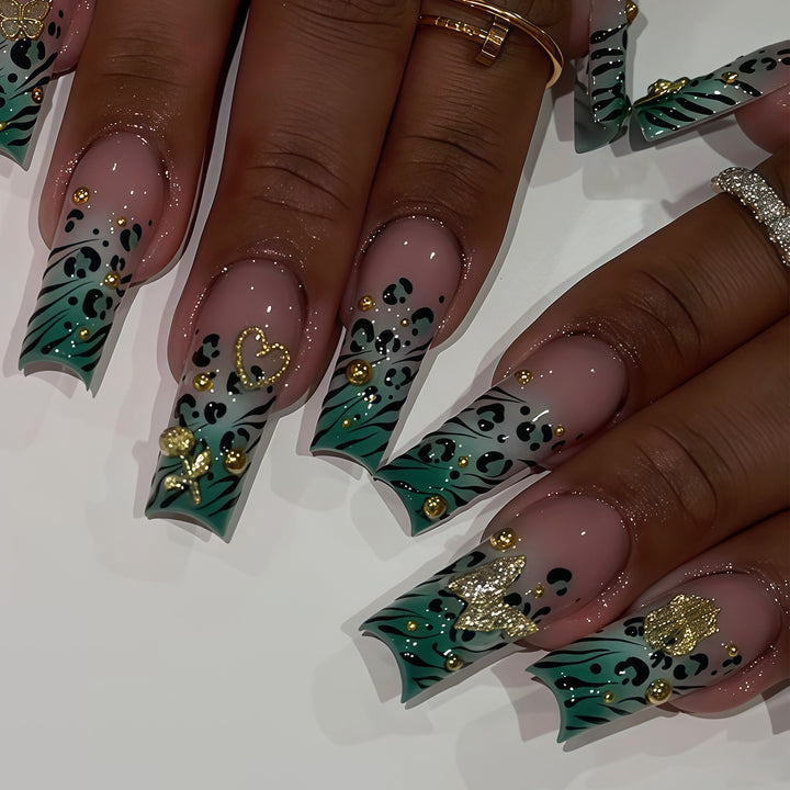 Stylische Bling Leopard Druck Press-On Nagelspitzen Karnz