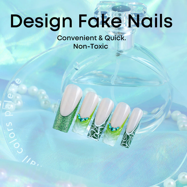 Kunstnagelset mit eleganten Glitzer- und spezifischen Designs Karnz