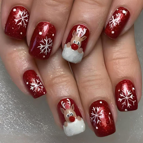Weihnachts Kunstnagelset mit festlichen Schneeflocken- und Rentierdesigns Karnz