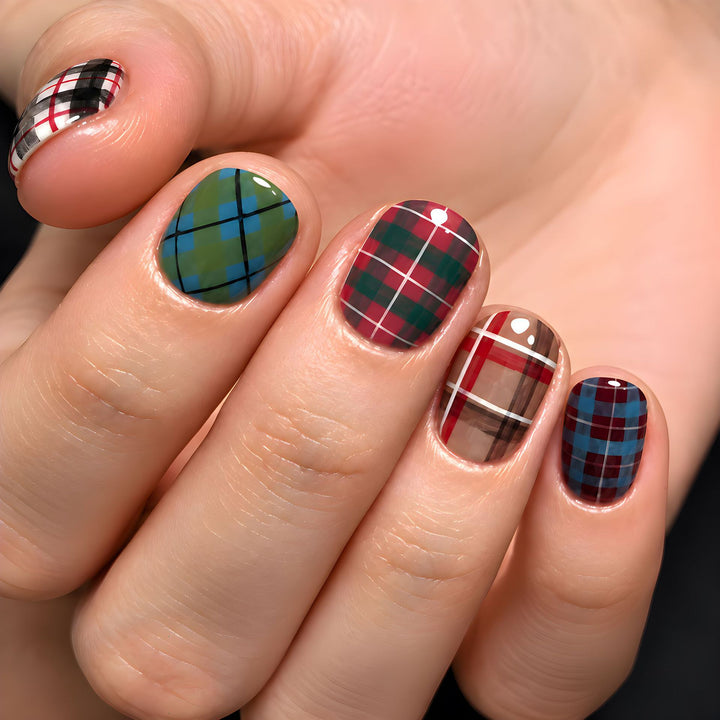 Kariertes Muster Nagelkunst Aufkleber
