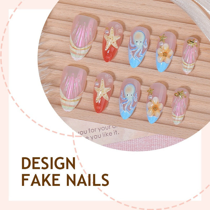 Festliches Kunstnagelset mit maritimen und floralen Designs Karnz