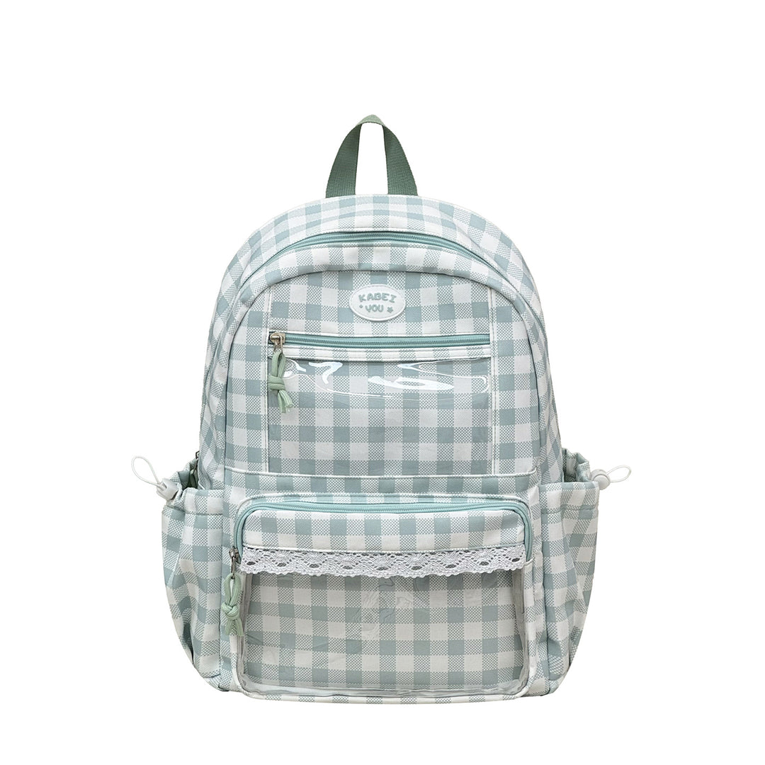 Transparente Fronttaschen Karomuster Rucksack Karnz